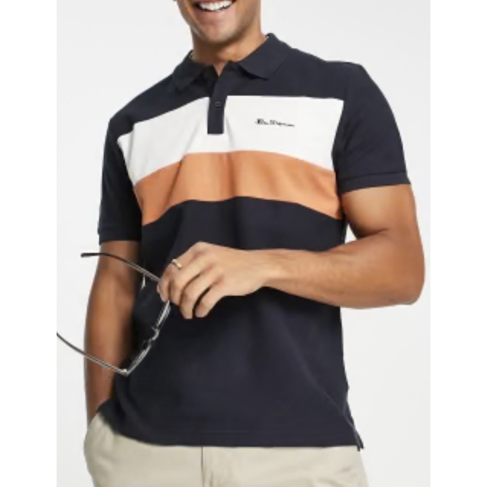 Ben Sherman Men's Classic Fit‎ Grey Colourblock Polo Shirt Large L Casual Golf